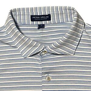 Peter Millar Crown Crafted Mens Blue Striped Performance Polo Shirt Size L